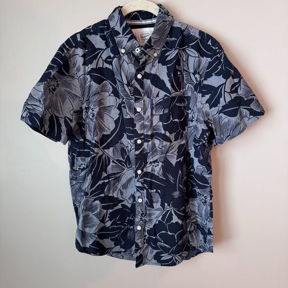 Penguin 70's Retro Indie Hawaiian Shirt Men's Button Down Blue Floral - Picture 3 of 11